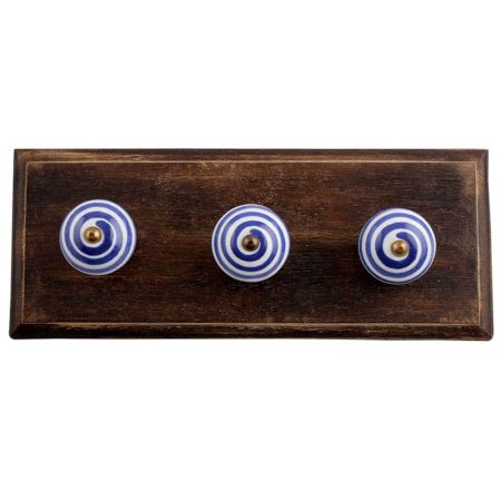 Cream Navy Blue Strip Wooden Hooks